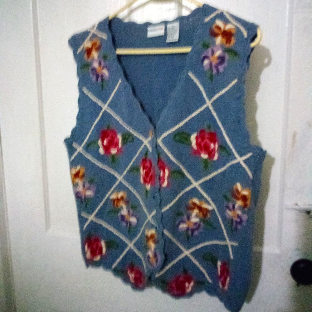 Vintage Styles to Go Ramie Blend Knit Vest Gray Size Medium